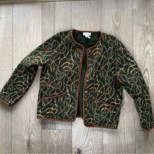 Jones New York Women's Green Quilted Jacket equestrian print